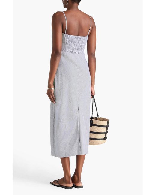 Vince Draped Striped Linen And Cotton-Blend Midi Dress in White | Lyst
