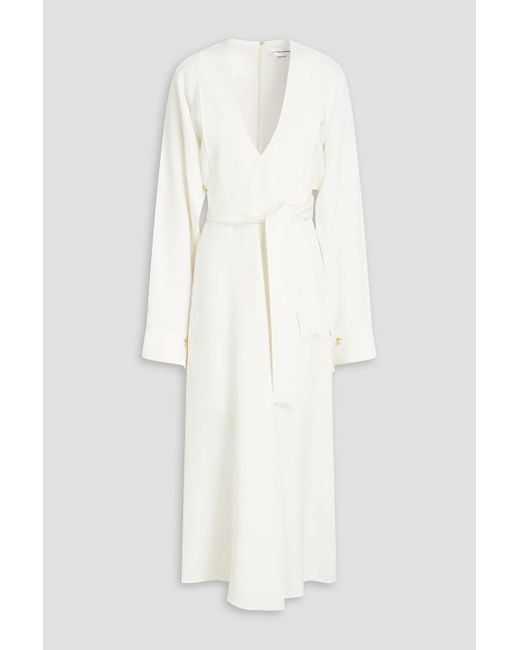 Victoria Beckham White Wrap-effect Pleated Crepe Midi Dress