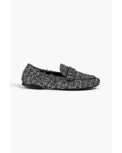Tory Burch Black Sequin-Embellished Metallic Tweed Loafers