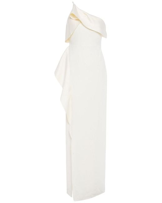 Halston Heritage White Leda One-shoulder Draped Satin-crepe Gown