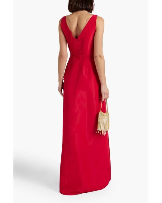 Carolina Herrera Red Wrap-effect Pleated Silk-faille Gown