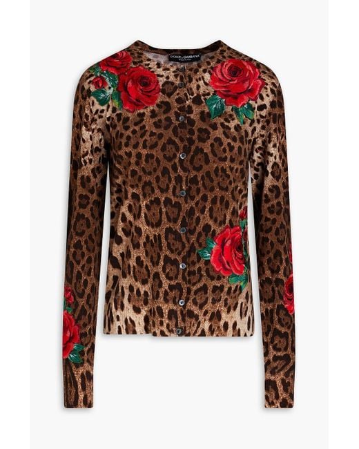 Dolce & Gabbana Red Cardigan aus wolle mit leopardenprint und stickereien