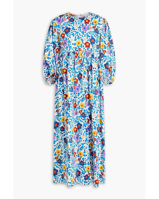 Borgo De Nor Blue Vanessa Floral-Print Cotton-Sateen Midi Dress