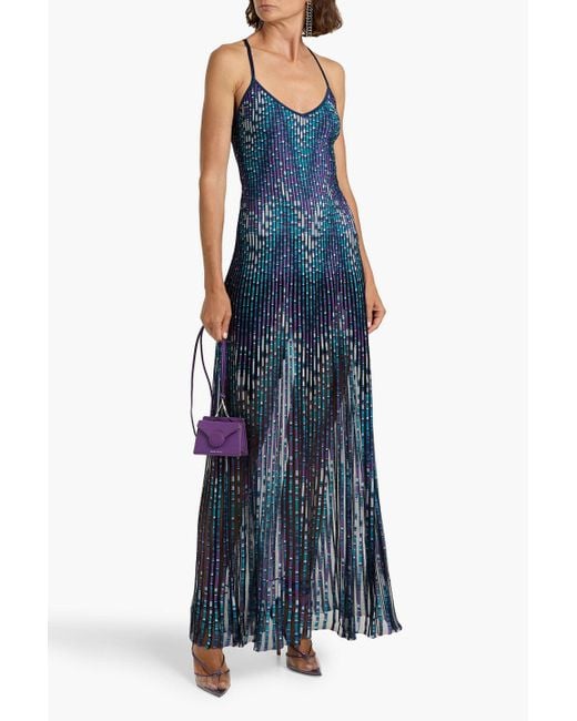 Missoni Ribbed Jacquard-Knit Maxi Slip Dress in Blue | Lyst