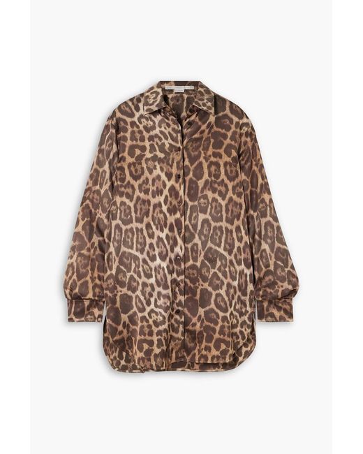 Stella McCartney Brown Embroidered Leopard-Print Satin Shirt