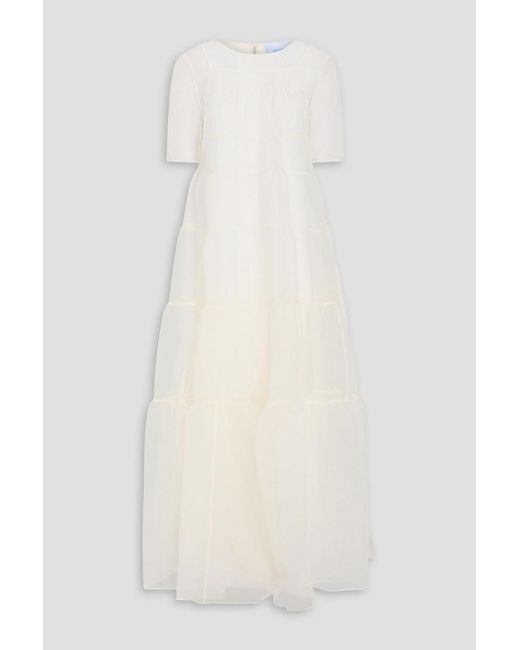 Staud Natural Hyacinth Gathered Organza Midi Dress