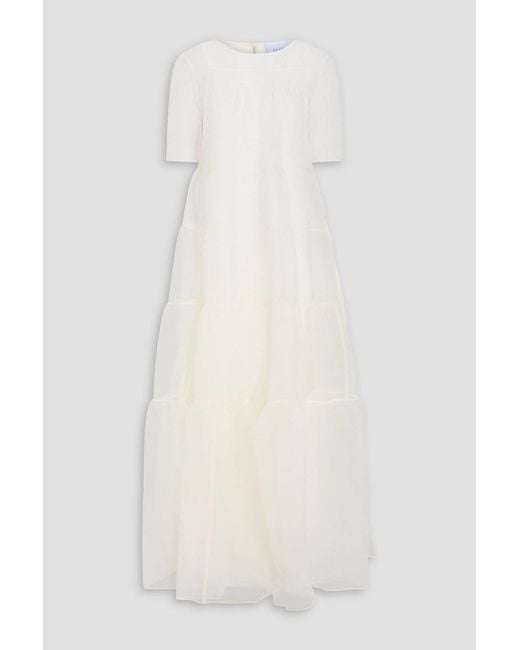 Staud Natural Hyacinth Gathered Organza Midi Dress