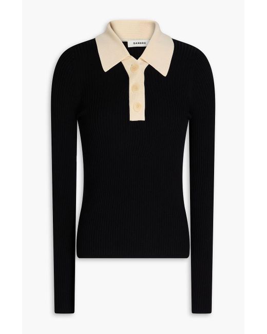 Sandro Black Two-tone Polo Sweater