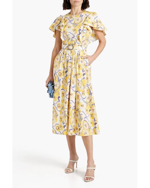 Diane von Furstenberg Metallic Damon Ruffled Printed Cotton-blend Poplin Midi Dress