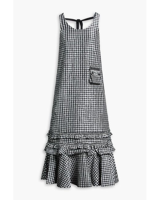 Ganni White Ruffled Gingham Taffeta Midi Dress