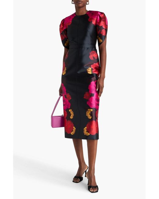 Erdem Red Violetta Floral-print Mikado Midi Dress