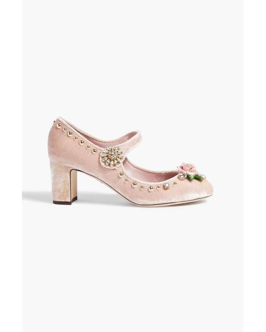 Dolce & Gabbana Gold Floral Crystal Mary Janes Pumps main image 0