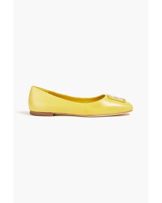 Tory Burch Yellow Georgia Embellished Leather Ballet Flats