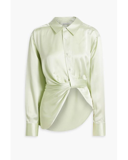 T By Alexander Wang Green Asymmetric Twist-front Silk-satin Shirt
