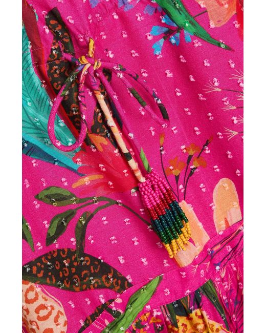 Farm Rio Pink Floral-print Swiss-dot Cotton Mini Dress