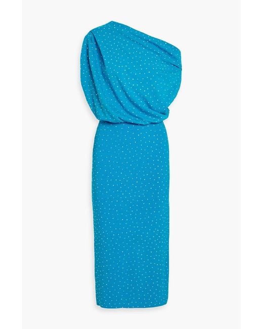 The Sei Blue Draped Crystal-Embellished Cotton Midi Dress