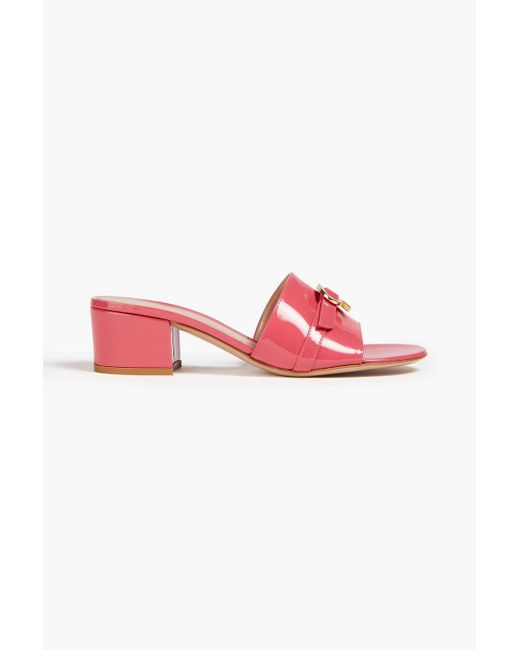Gianvito Rossi Pink Embellished Patent-leather Mules