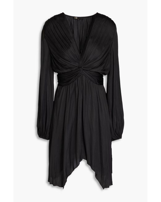 Maje Black Pleated Satin Mini Dress