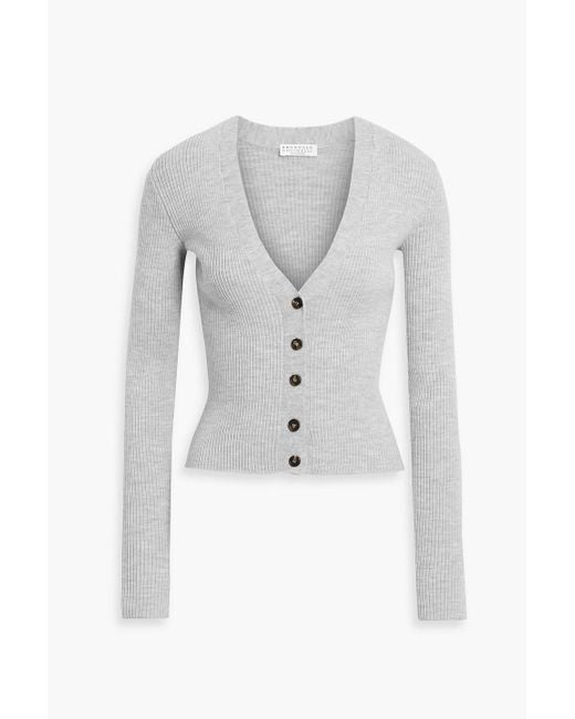 Brunello Cucinelli White Ribbed Wool And Cashmere-Blend Cardigan