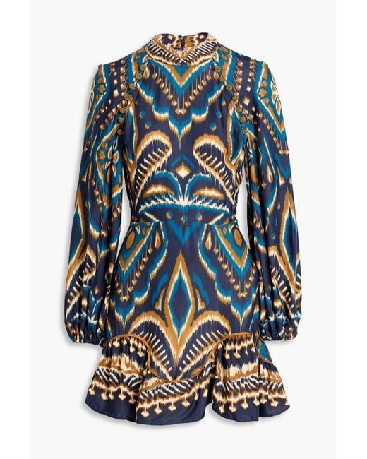 FARM Rio Women's Blue Printed Satin Mini Dress