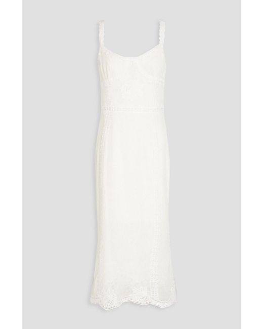 Dolce & Gabbana White Crocheted Lace-trimmed Cotton-blend Midi Dress
