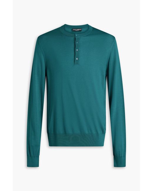 Dolce & Gabbana Green Silk Henley Sweater for men