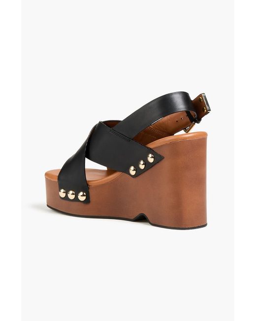 Maje Black Embellished Leather Wedge Slingback Sandals