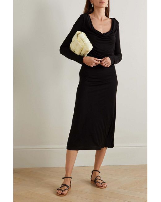NINETY PERCENT Inver Draped Stretch micro Modal Midi Dress in Black Lyst UK