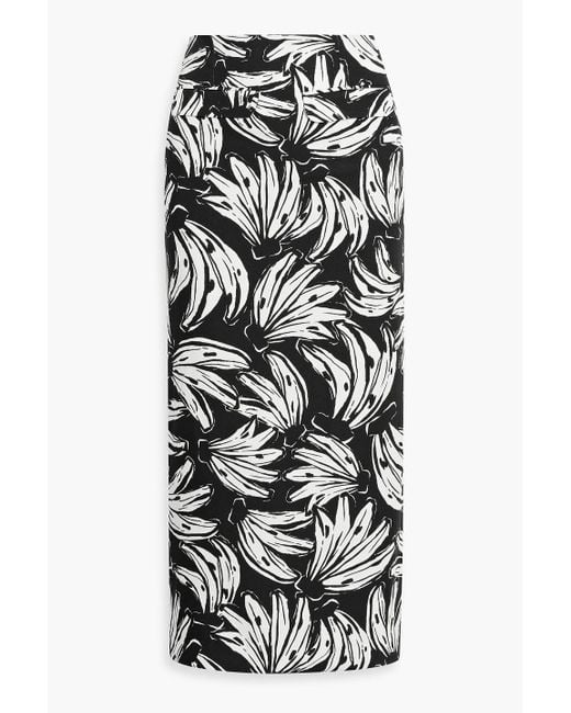 Farm Rio Black Printed Cotton And Lyocell-Blend Canvas Midi Skirt