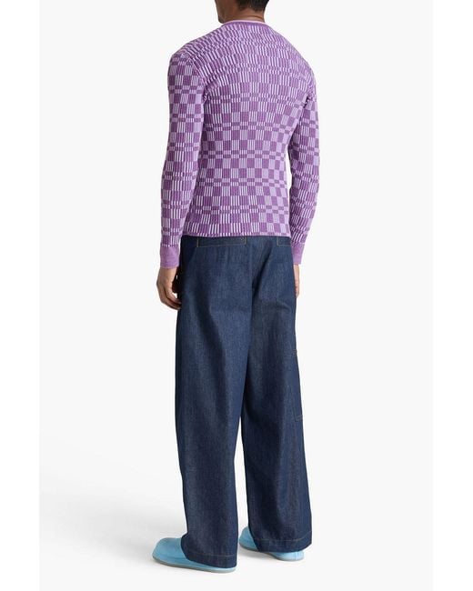 Jacquemus Purple La Maille Gelati Checked Ribbed Cotton-Blend Sweater for men