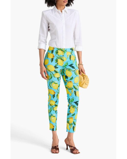 Dolce & Gabbana Blue Printed Cotton-Blend Twill Tapered Pants
