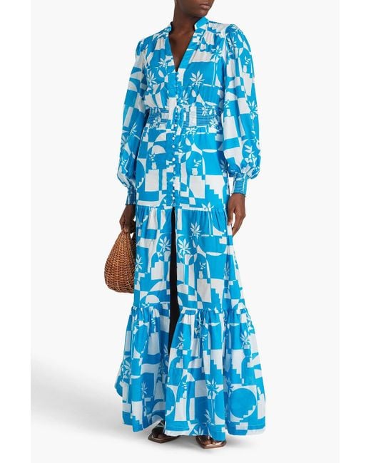 Rebecca Vallance Blue Ibiza Printed Cotton-poplin Maxi Dress