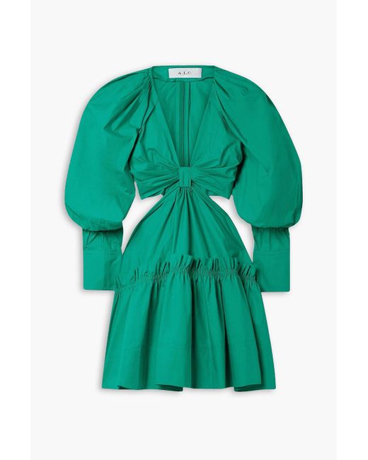 A.L.C. Green Alexa Cutout Gathered Cotton-poplin Mini Dress