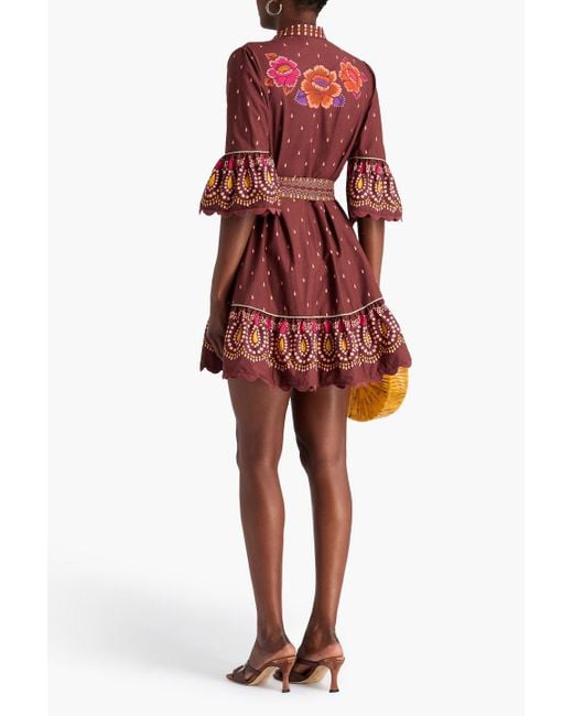 Farm Rio Red Minikleid aus baumwolle mit floralem print und muschelsaum