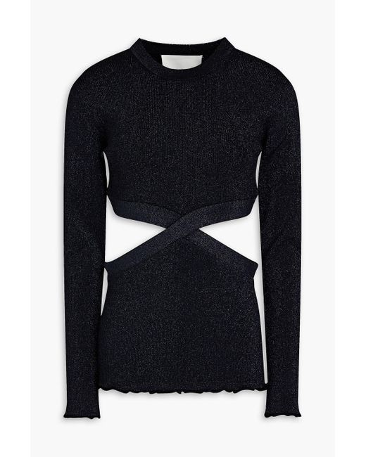 3.1 Phillip Lim Black Cutout Metallic Ribbed-knit Sweater