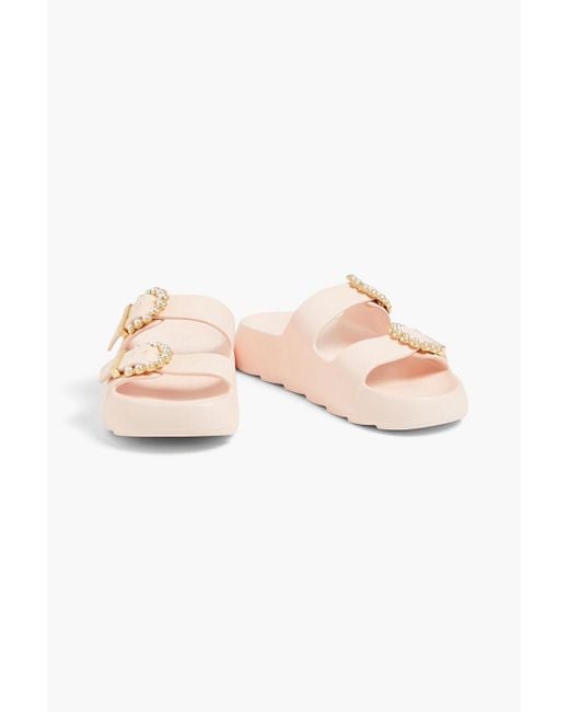 Stuart Weitzman Pink Embellished Rubbers Platform Sandals