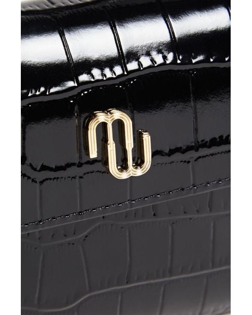 Maje White Glossed Croc-effect Leather Shoulder Bag