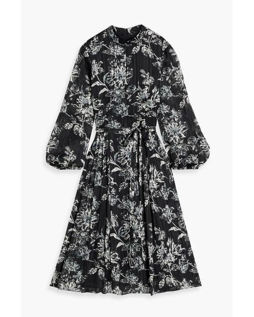 Mikael Aghal Black Floral-print Metallic Jacquard Dress