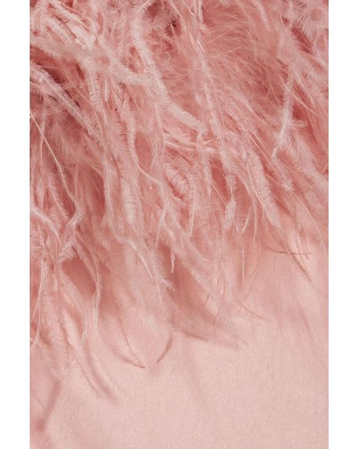 Sleeper Pink Boheme slip dress aus satin mit federn in midilänge