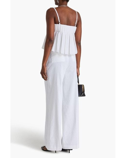 Theory White Pleated Cotton-blend Poplin Top
