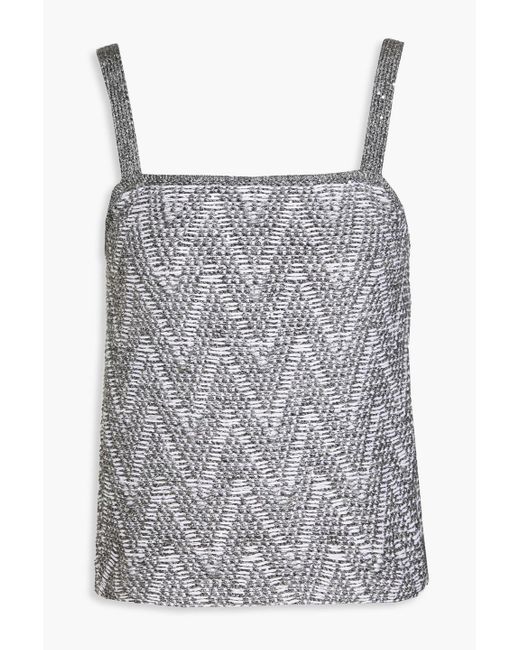 Gentry Portofino Gray Metallic Sequined Textured-knit Top