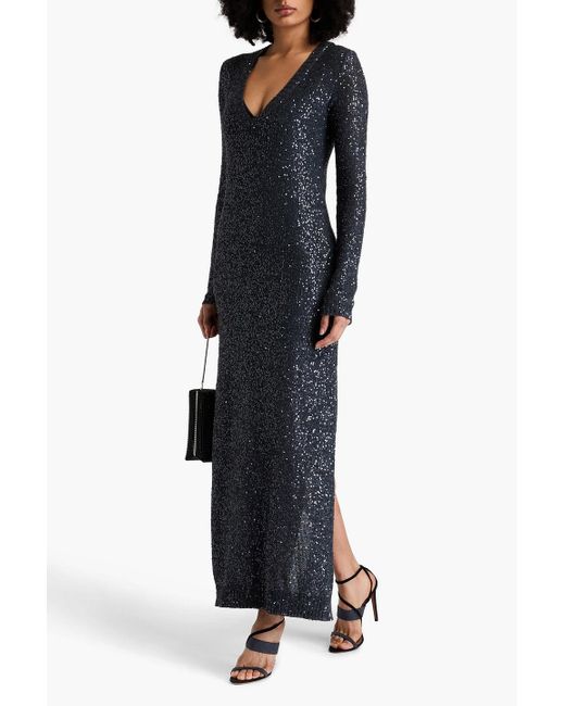 Brunello Cucinelli Blue Sequined Linen, Cashmere And Silk-Blend Maxi Dress