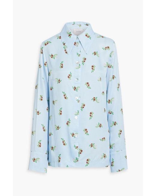 Sleeper Blue Floral-print Satin Pajama Top