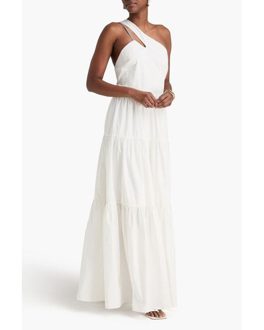 Brunello Cucinelli White One-Shoulder Bead-Embellished Cotton-Poplin Maxi Dress