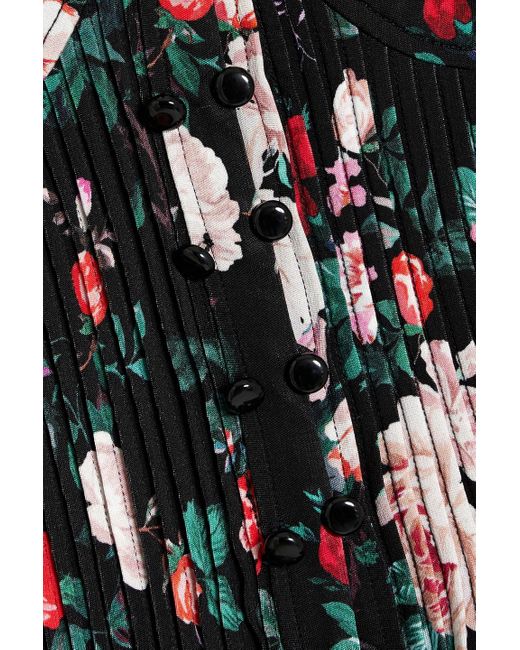 Rabanne Black Pintucked Floral-print Stretch-jersey Top
