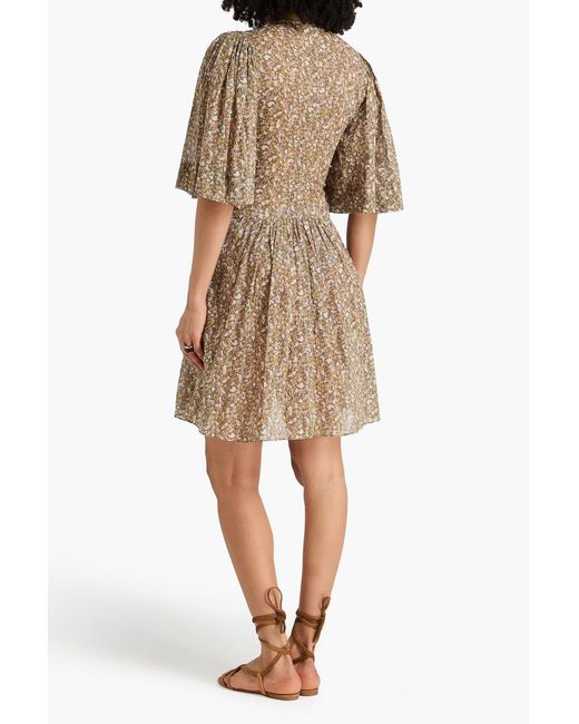 Isabel Marant Natural Larili Ruched Printed Cotton-Voile Mini Dress
