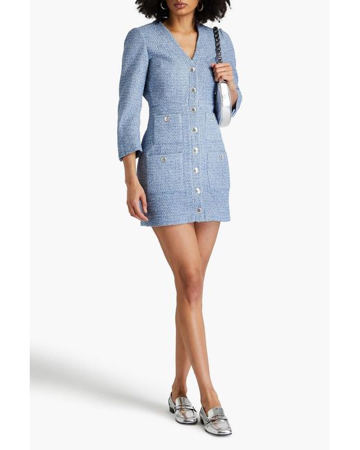 Maje Blue Metallic Cotton-Blend Bouclé-Tweed Mini Dress