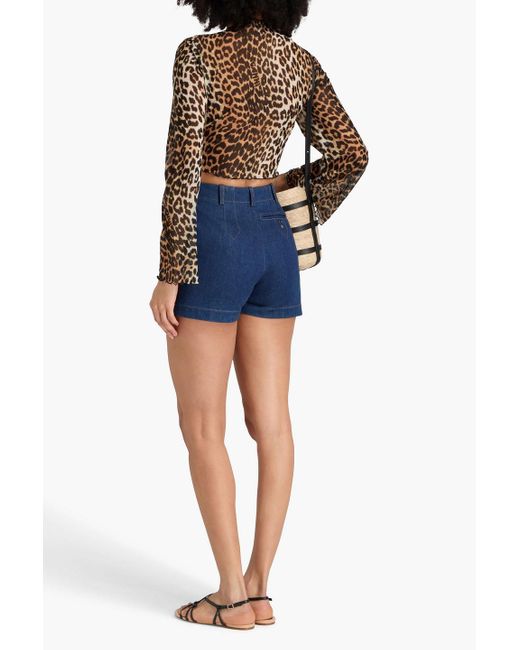 Ganni Black Cropped Leopard-print Stretch-mesh Top