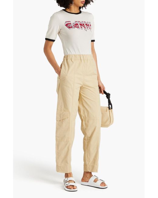 Ganni Natural Stretch-cotton Tapered Pants