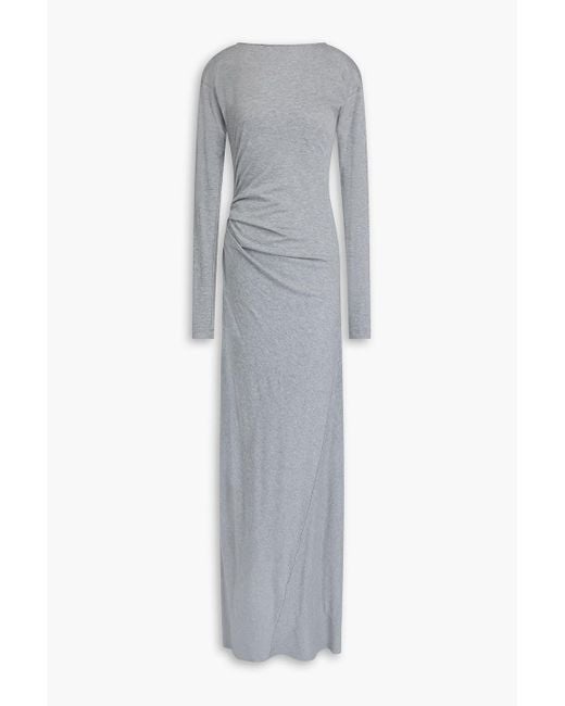 Victoria Beckham Gray Ruched Cotton-Jersey Maxi Dress